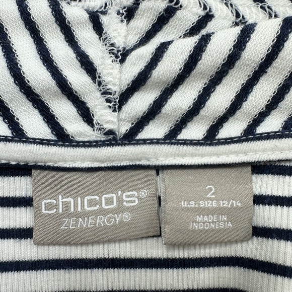 Chico’s Zenergy White Black Striped Open Front Cardigan Duster 12/14 - Picture 6 of 7